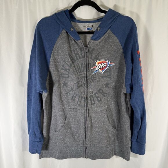OKC Thunder Hoodie Women's XL Blue Grey Full Zip Pockets Hooded - Picture 1 of 9
